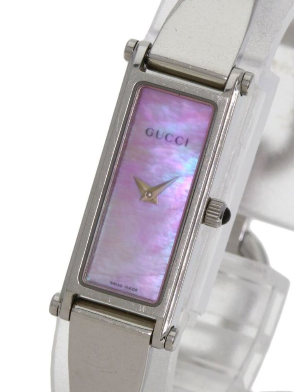Gucci Square Face Bangle Pink Shell Watch SS - Picture 3 of 15